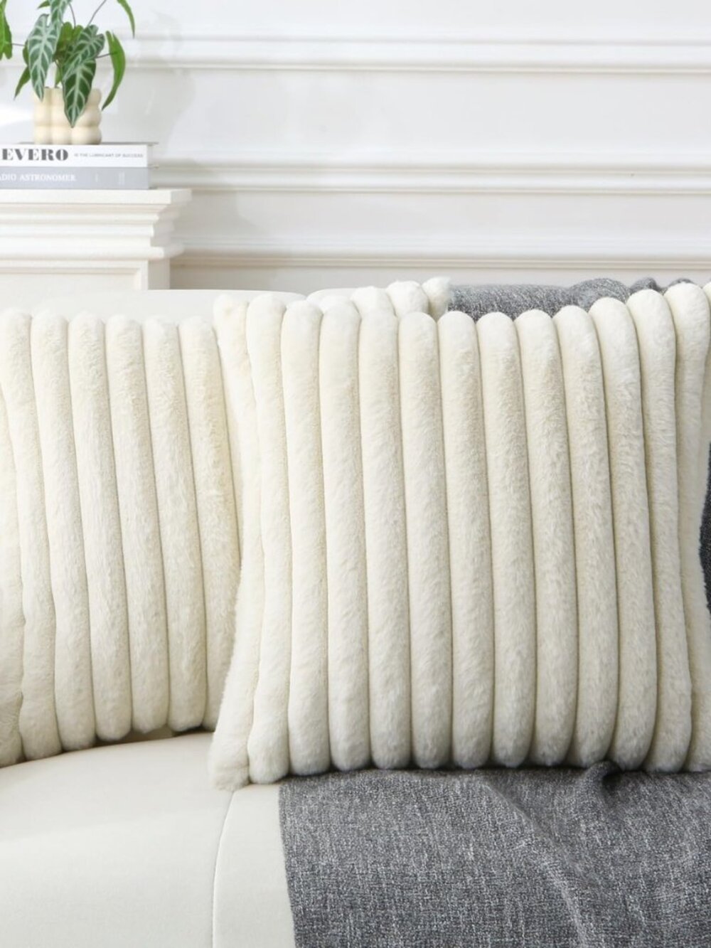 Decorative Throw Pillow with Inserts, Set of 2 Soft Faux Fur Throw Pillows